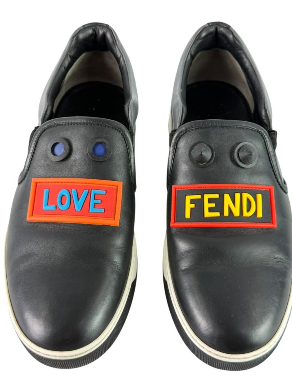 FENDI LOVE Slip On Black Gray Leather Men Sneakers 7UK - 8US Made in Italy